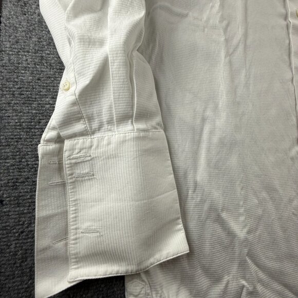 David Donahue Trim Cotton 16.5 36/37 Striped French Cuff White Button Up Premium - Picture 4 of 16
